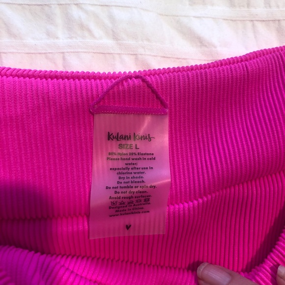 NWT Kulani Kini Flamingo hot Pink Ribbed Bikini size Large - Picture 6 of 13